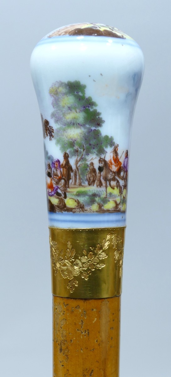 18th Century Collection Cane With Meissen Porcelain Handle