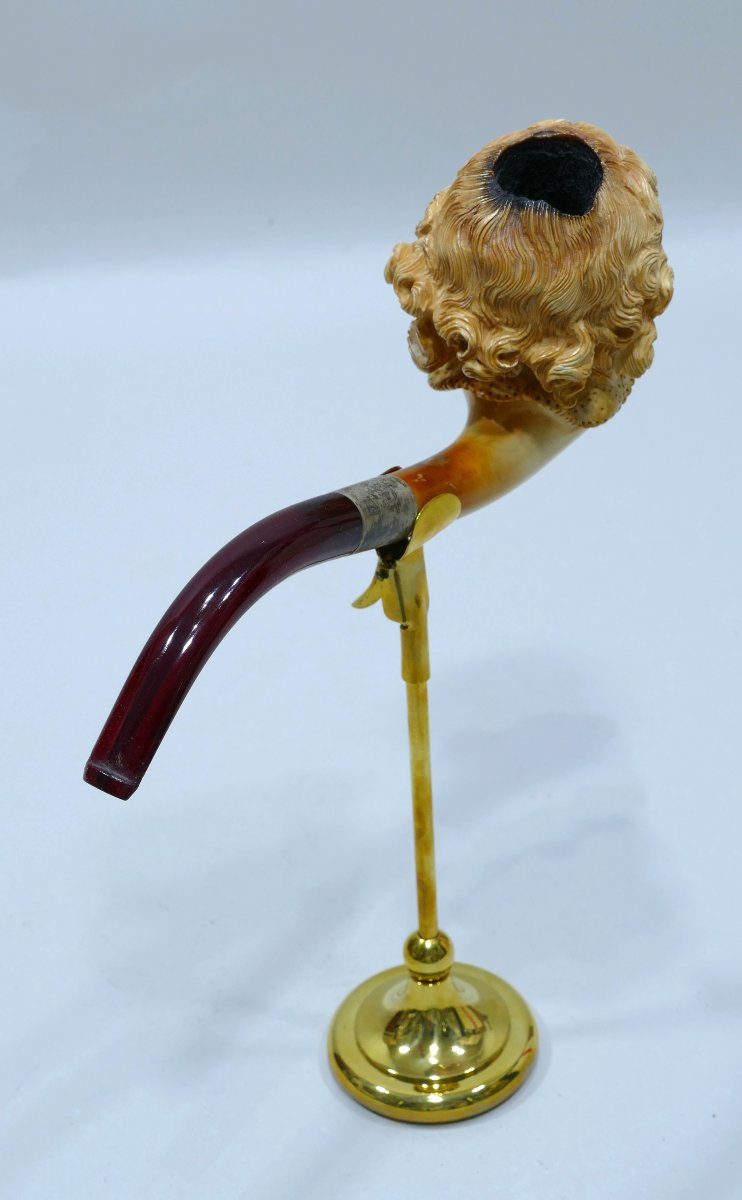 Pipe en écume de mer du 19ème siècle représentant un enfant aux cheveux bouclés-photo-2