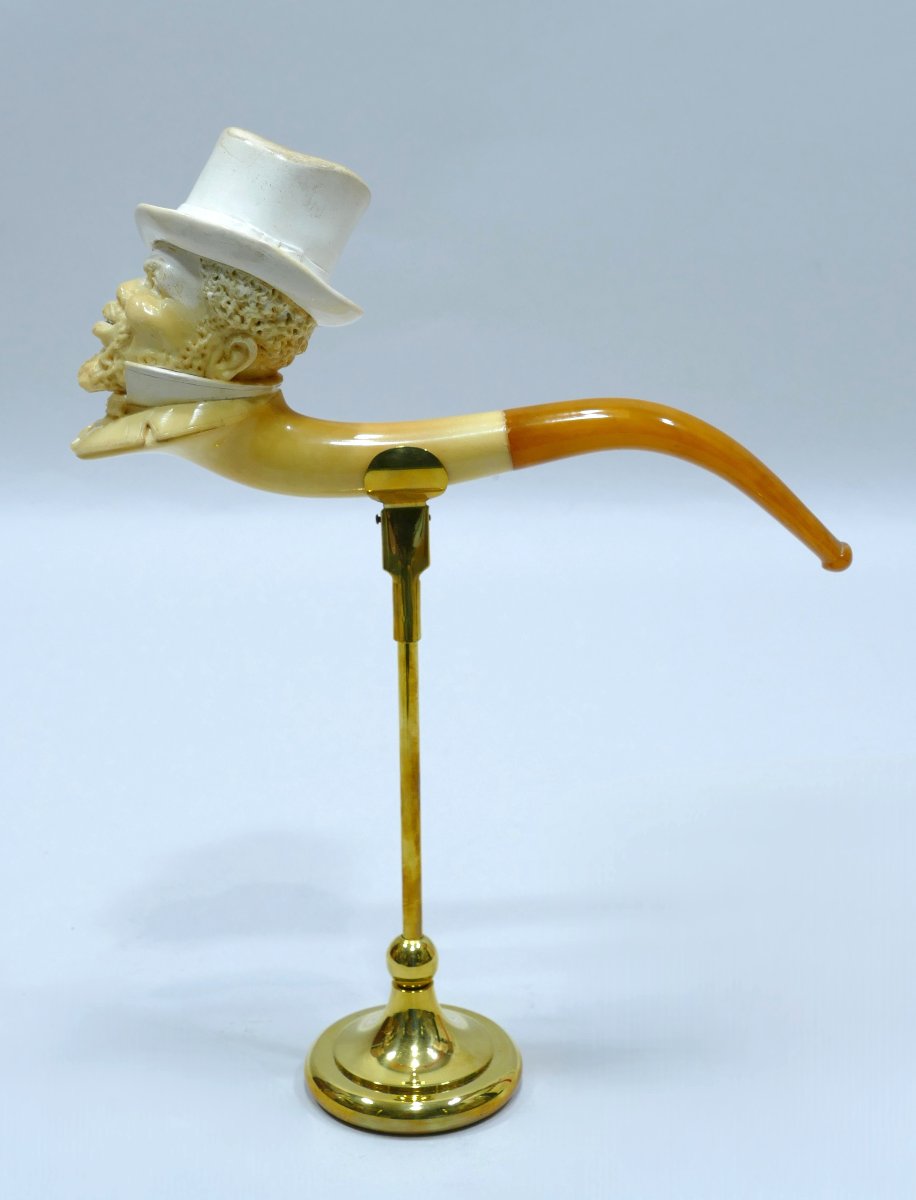 Double Wax Meerschaum Pipe Depicting An Elegant African Man-photo-3