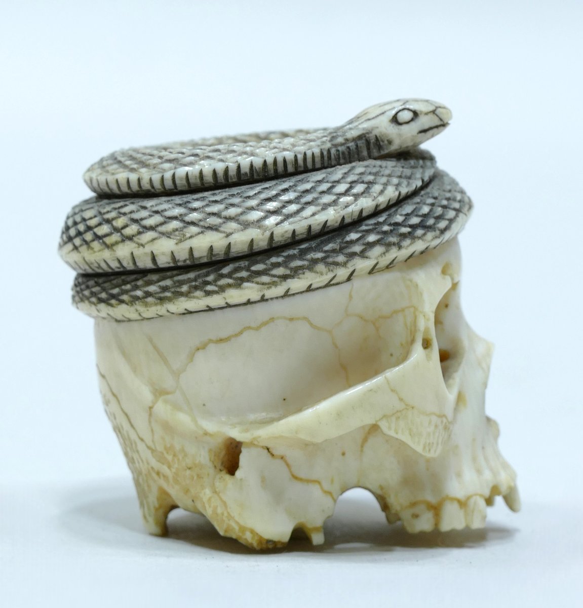 Memento Mori en ivoire d'origine japonaise datable de la fin du 19ème siècle-photo-4