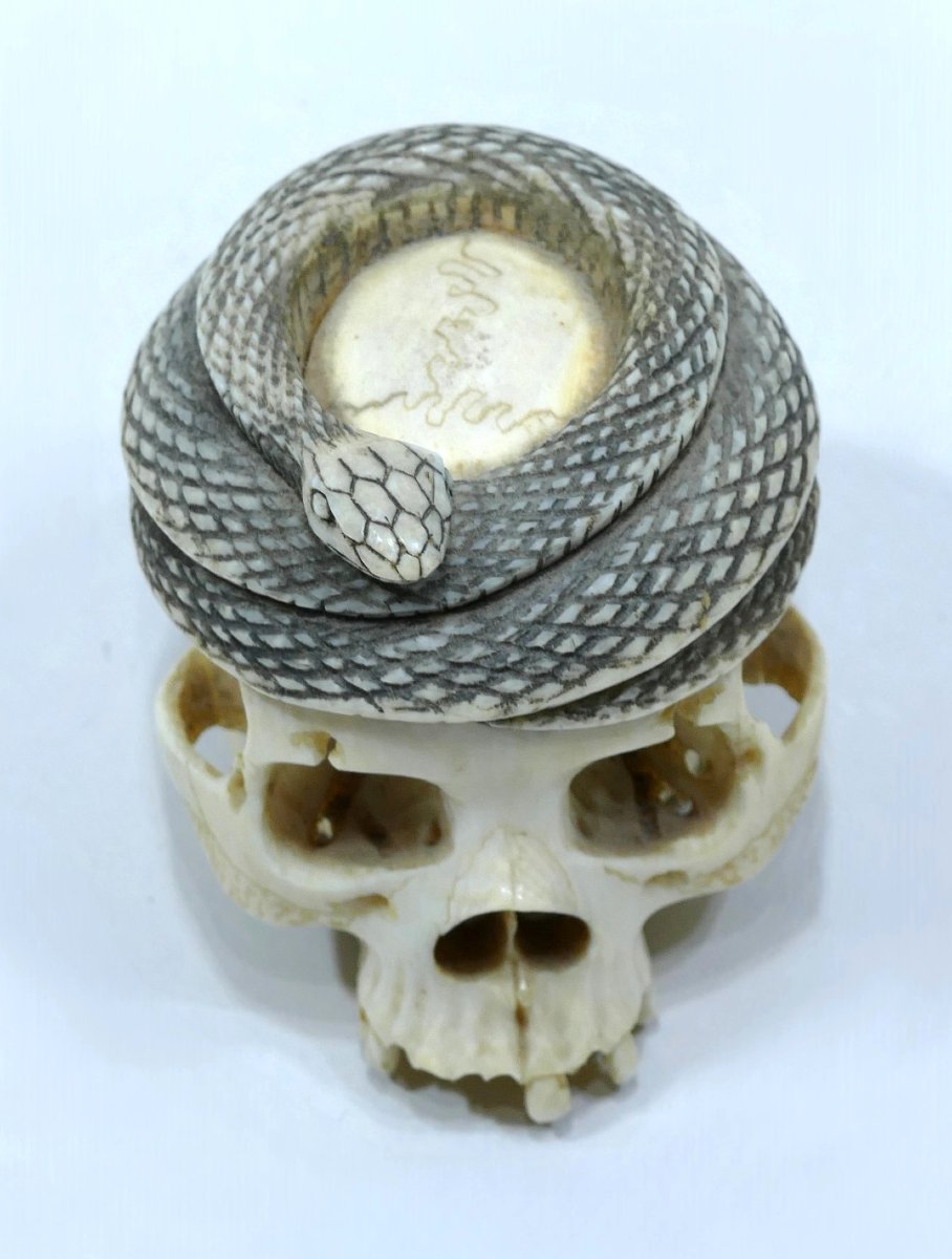 Memento Mori en ivoire d'origine japonaise datable de la fin du 19ème siècle-photo-2