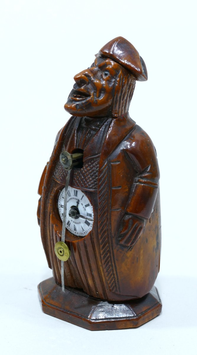 Corozo Snuffbox With A Neuburger & Cie. Paris Watch Embedded In A Gentleman Figure-photo-3