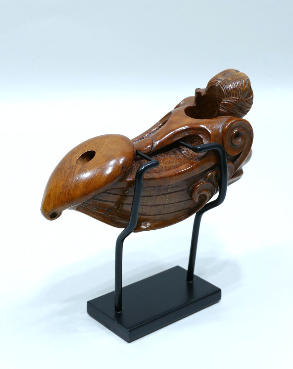 Ensemble de deux fourneaux de pipe en buis sculptés datable du 19ème siècle-photo-2