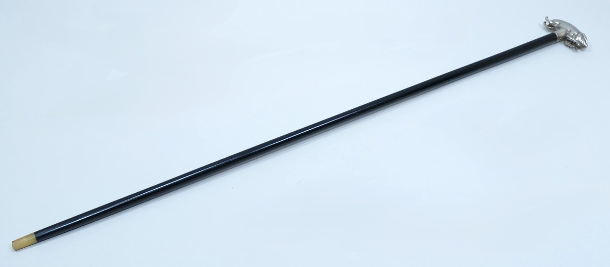 A 19th-century Collector's Cane With A Silver Handle On The Rare Pig Theme-photo-4