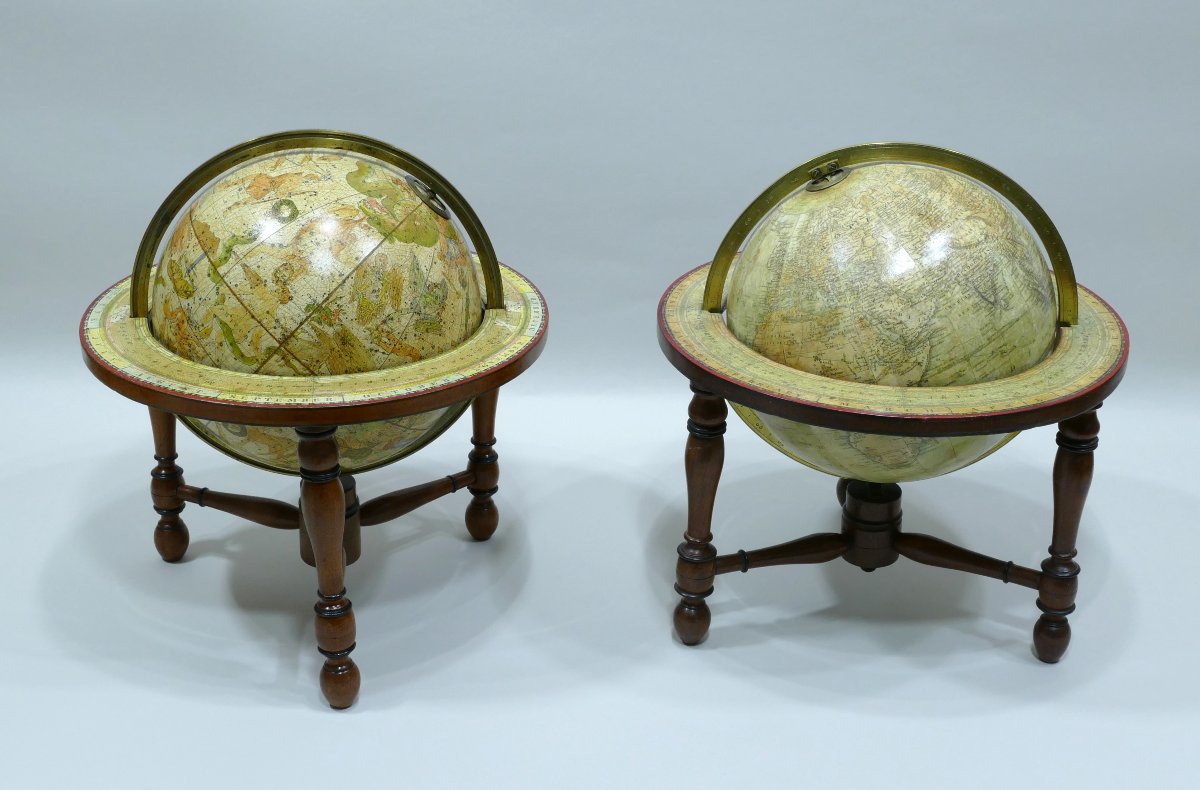 Pair Of Terrestrial And Celestial Table Globes Signed "newton London" And Dated 1849