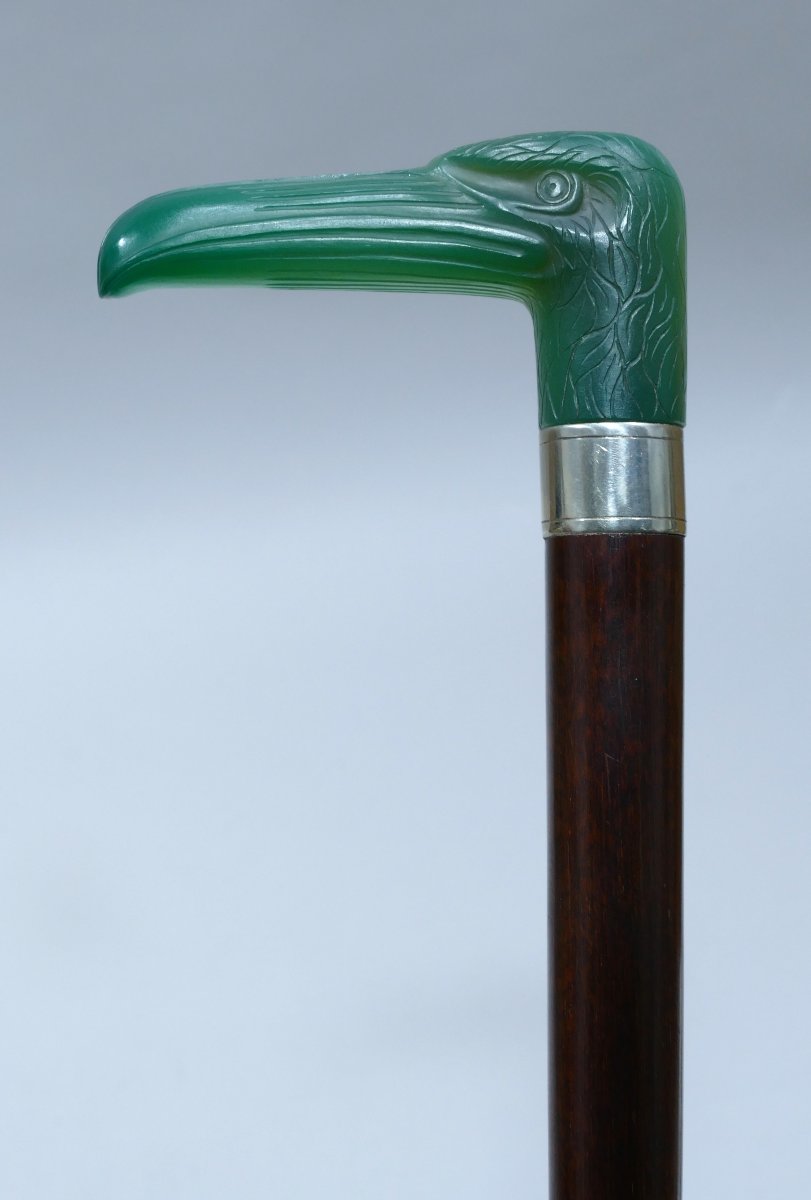 Elegant Cane In Nephrite Attributed To Tiffany & Co Representing An Eagle-photo-2