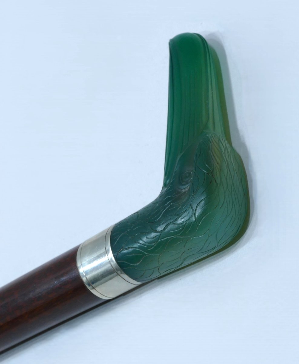 Elegant Cane In Nephrite Attributed To Tiffany & Co Representing An Eagle-photo-4
