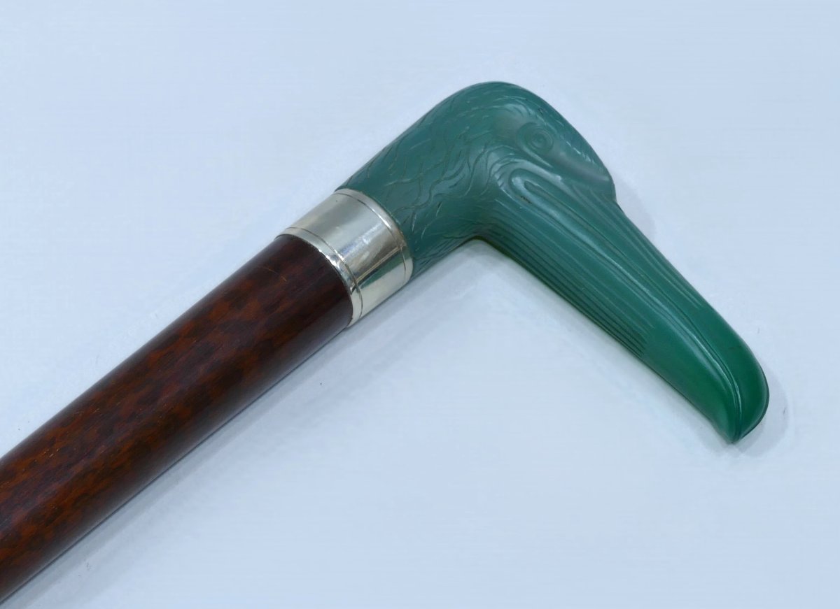 Elegant Cane In Nephrite Attributed To Tiffany & Co Representing An Eagle-photo-1