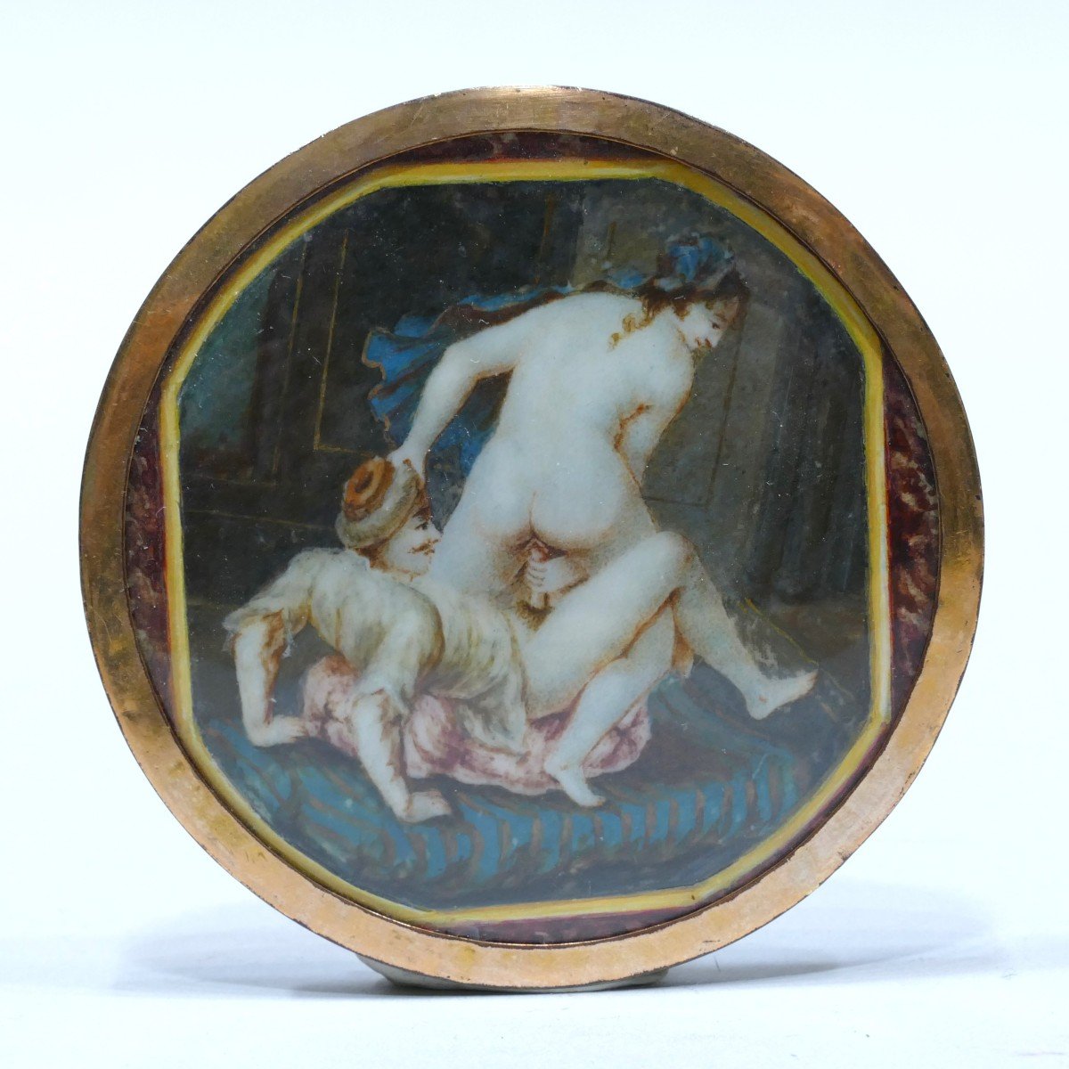 18th Century Erotic Miniature Representing A Couple In Action