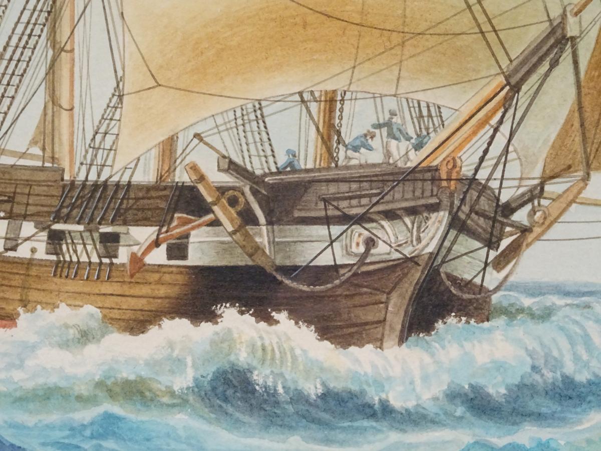 Watercolor Tartane Commerce Attributed To Mathieu Roux Fils-photo-4