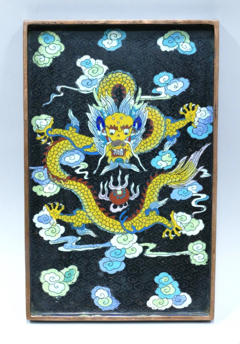 Opium Tray In Enamels Cloisonné In Decor Of The Dragon