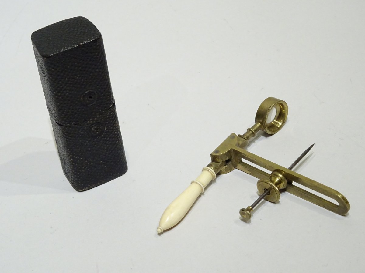 Entomologist Microscope In Brass And Ivory Datable From The 19th Century