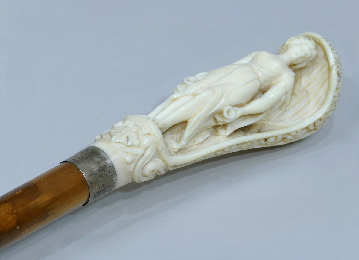 Elegant Cane With A Long Ivory Handle Representing The Samaritan Theme-photo-2