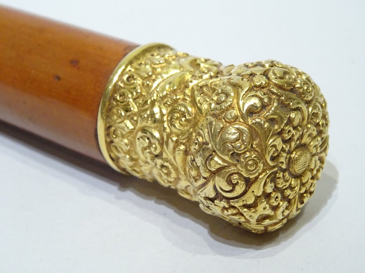 Collection Cane With Pretty Ornate Gold Handle Decorated With Flowers