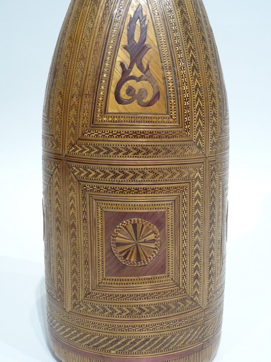 Bouteille De Verre En Paille à Décors Géométriques - 19ème Siècle-photo-2