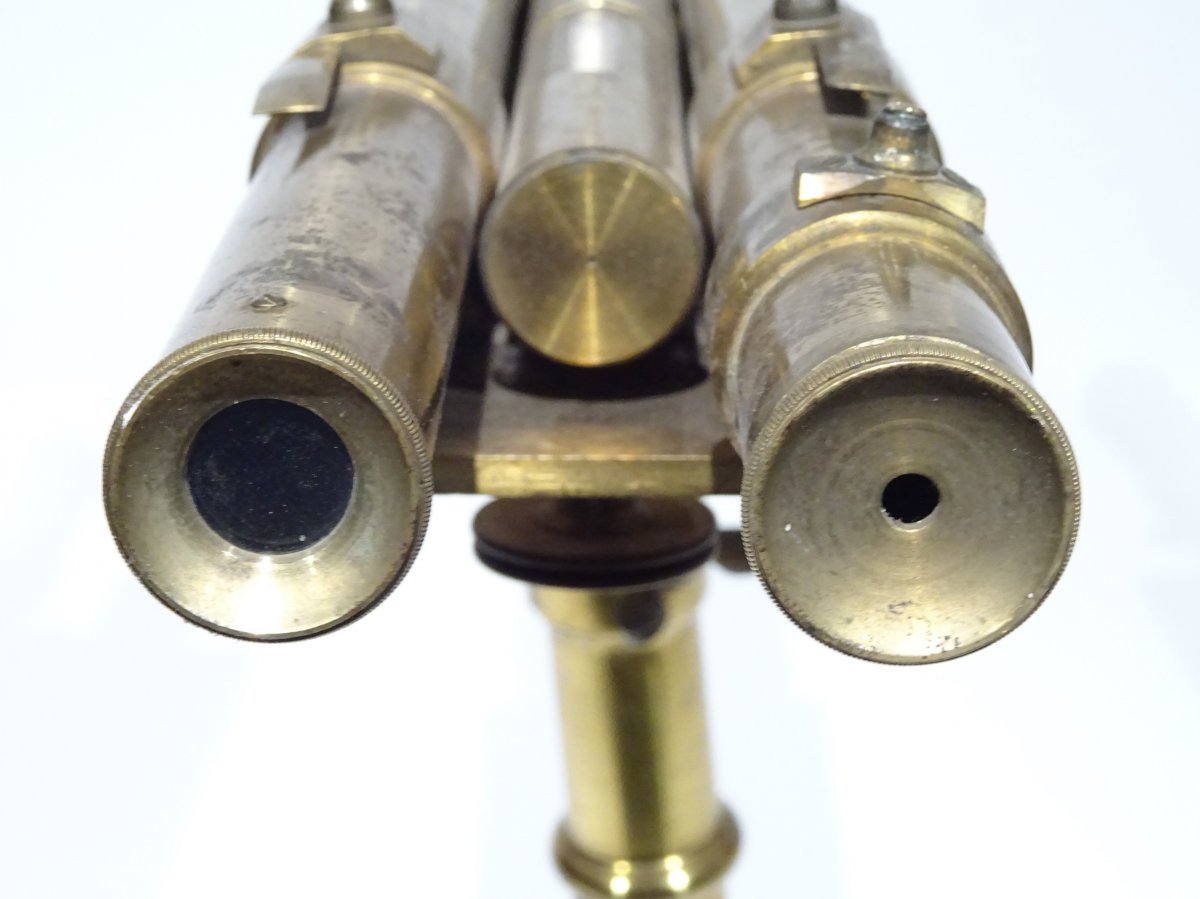 Inverted Double Optic Brass Level Signed Meurand Quai De L’horloge à Paris-photo-4