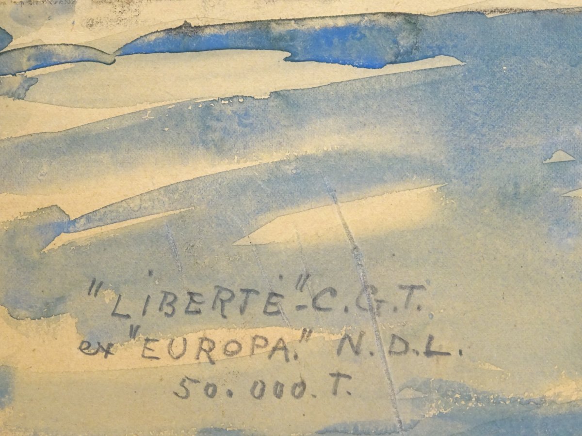 Aquarelle Représentant Le Liberté Ex Europa Par Edouard Lachèvre-photo-3