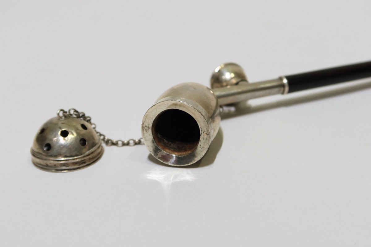 Pipe In Silver, Wood And Ivory Datable From The 18th Century-photo-3