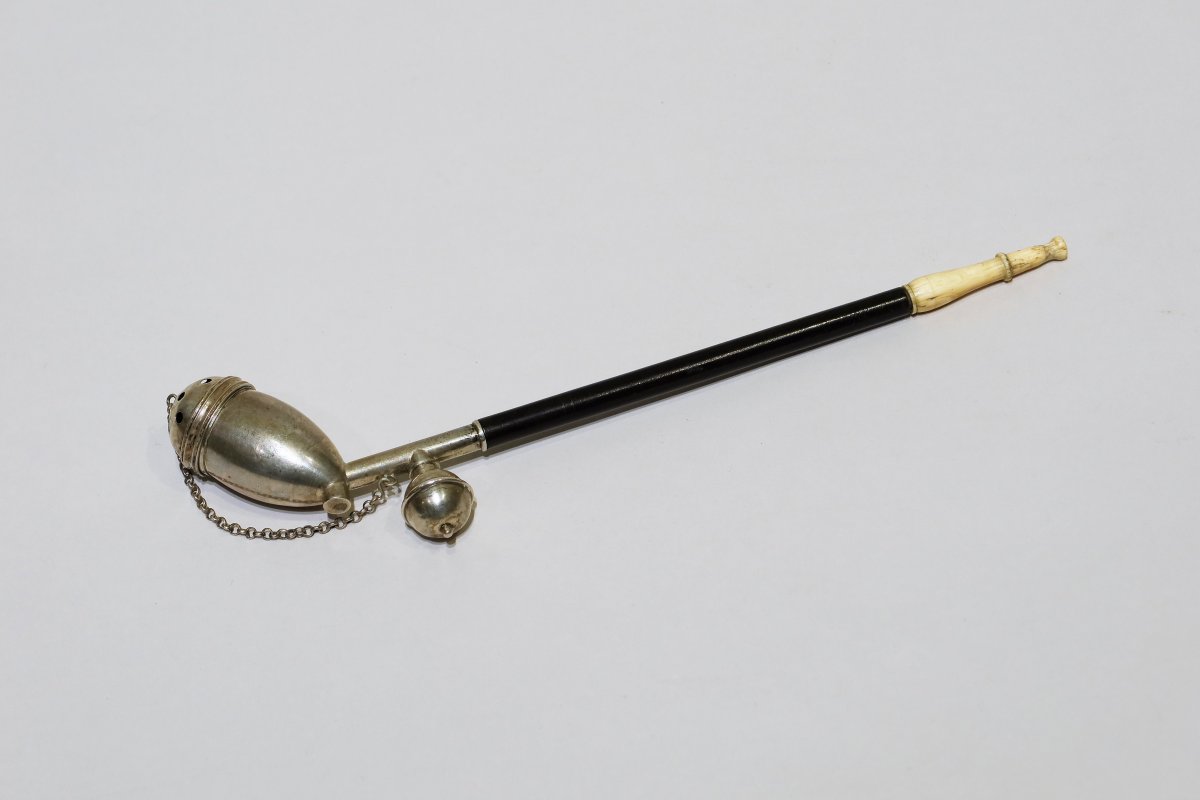 Pipe In Silver, Wood And Ivory Datable From The 18th Century-photo-2