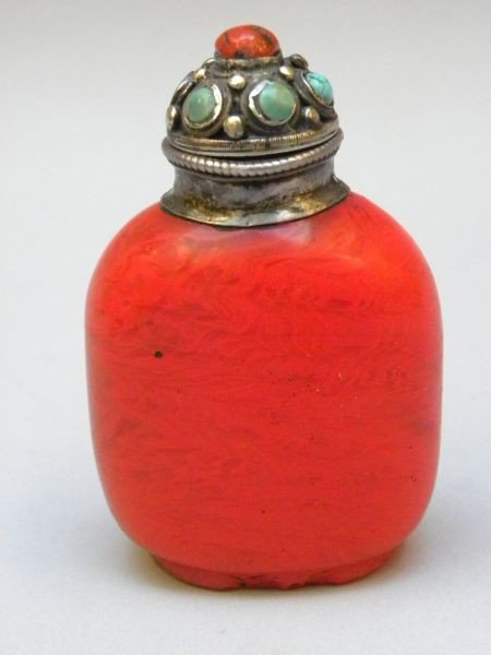 Chinese Snuffbox Made In Glass Red At The 19th Century-photo-2