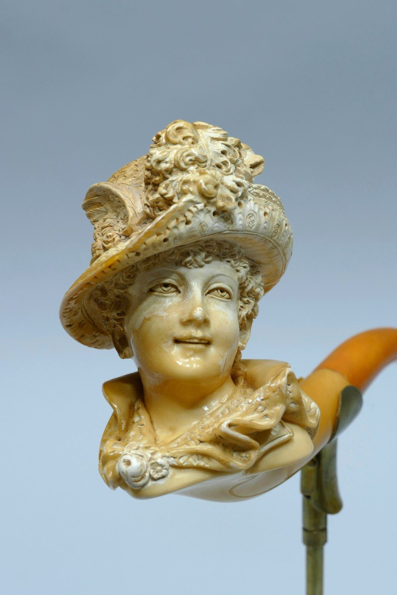 Meerschaum Pipe Representing A Pretty Woman With A Hat-photo-3
