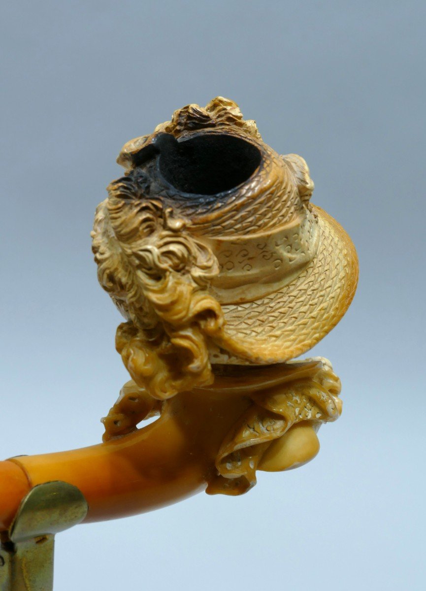 Meerschaum Pipe Representing A Pretty Woman With A Hat-photo-4