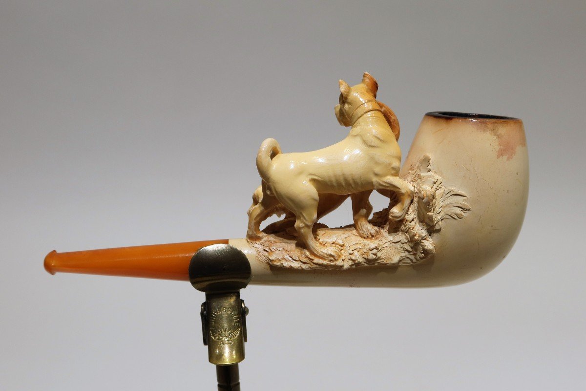 Meerschaum Pipe Representing Two Dogs Of Different Breed-photo-4