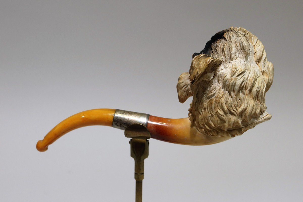 Meerschaum Pipe Representing A Griffon Breed Dog-photo-3