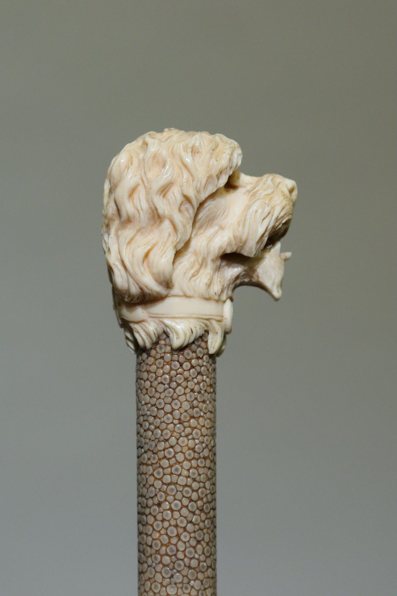 Ivory And Green Shagreen Whip With Dog Head Decor-photo-4