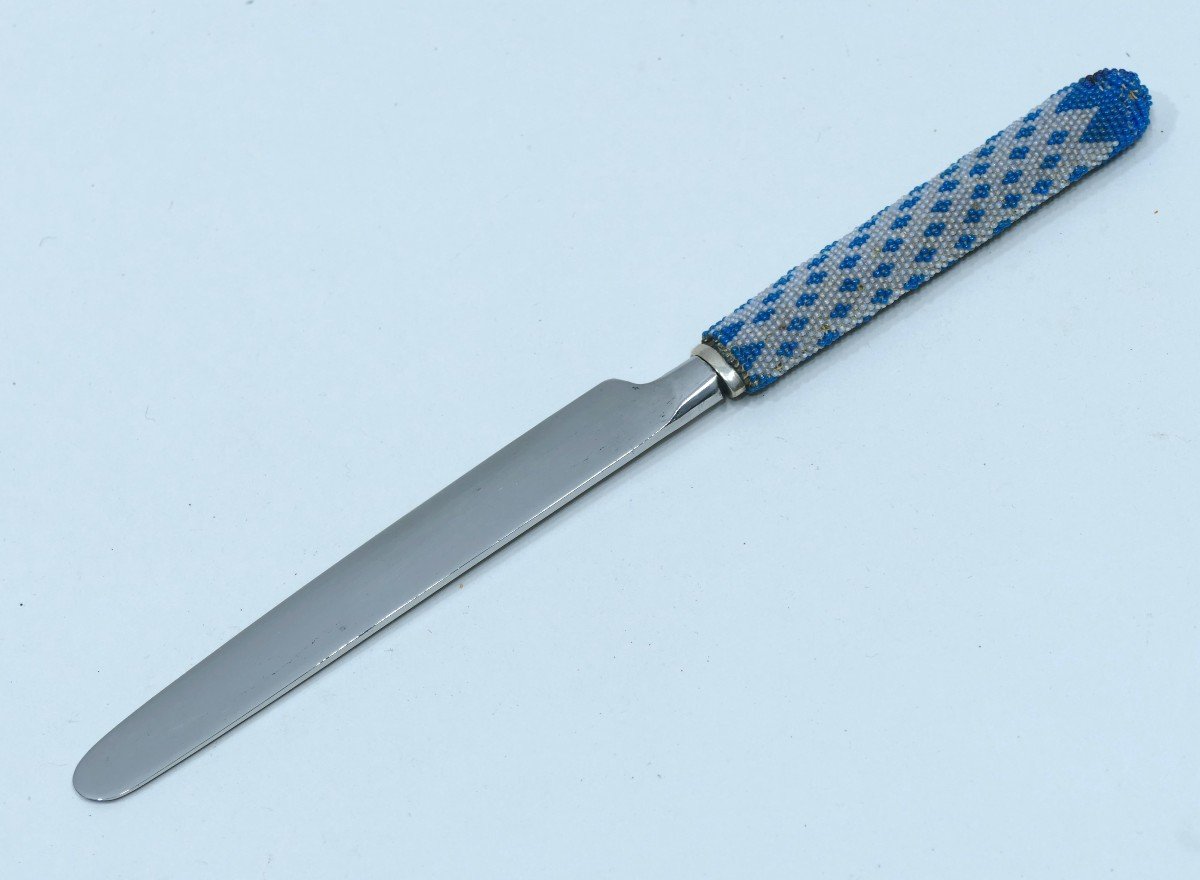 Couteau avec manche recouvert de perlé datable du 18ème siècle-photo-4