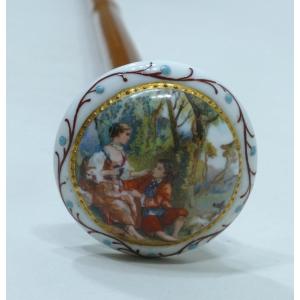 Collection Cane With Porcelain Handle Representing A Gallant Scene