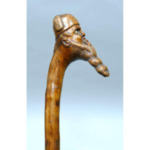 Folk Art Cane Presenting A Man With A Long Beard