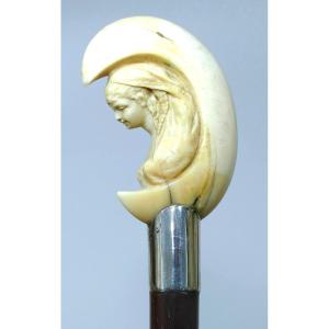 Collection Cane With Ivory Handle Representing A Womand In A Crescent Moon