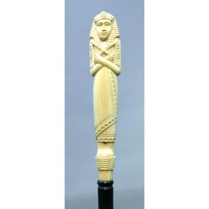 Canne De Collection Avec Long Pommeau Représentant Une Statue Funéraire égyptienne Ouchebti 
