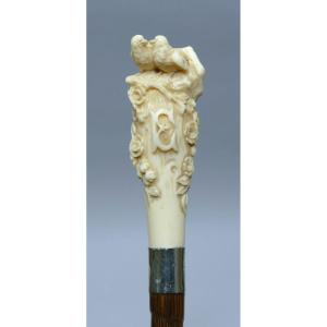 Collectible Cane With Ivory Handle Representing A Couple Of Doves