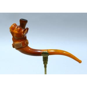 Meerschaum Cigarette Holder Representing A Cane Corso With A Large Collar