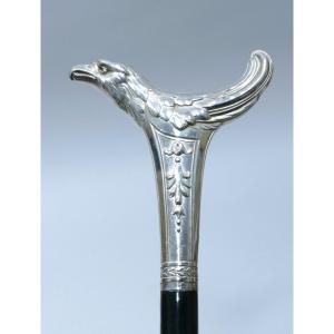 Art Nouveau Period Cane With Silver Handle Representing A Bird