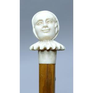 Great Cane With Ivory Handle Representing Pierrot