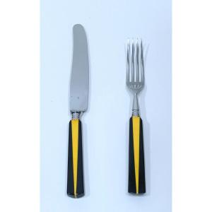 Knife And Fork With Two-tone Bakelite Handles Made At The 1930s