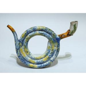 Staffordshire Type Pipe With Snake Decor Datable From The 18th Century