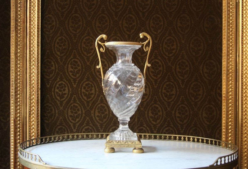 Charles X Period Vase In Crystal And Gilded Bronze.