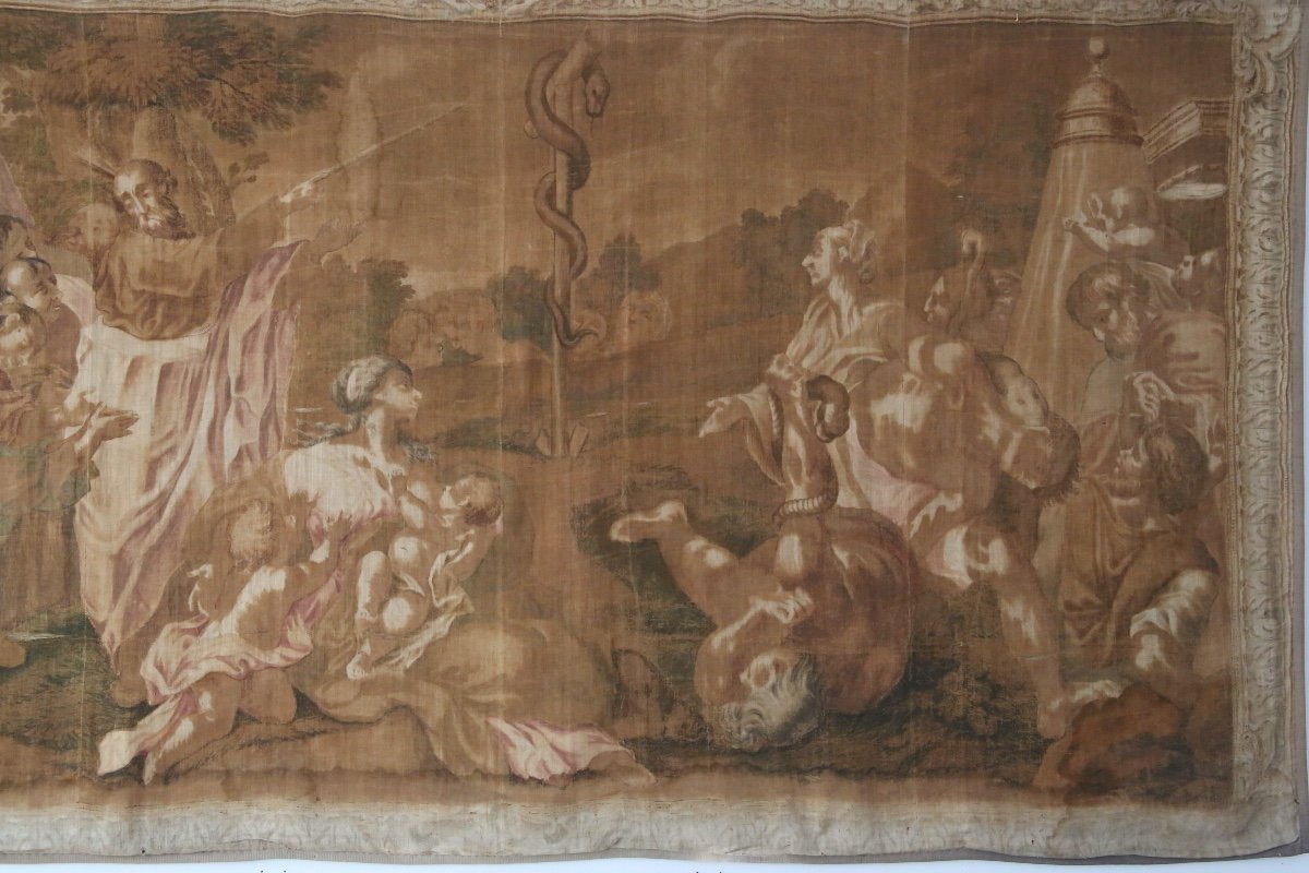 Grande toile peinte à l’imitation d’une tapisserie, travail italien du XVIIIème siècle-photo-3