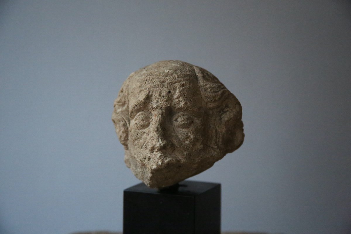 Carved Stone Head, XVth Century.-photo-3