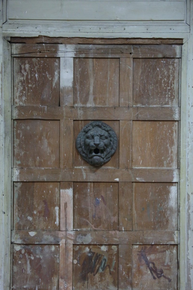 Bouche de fontaine, mascaron à tête de lion en fonte, XXème siècle-photo-3