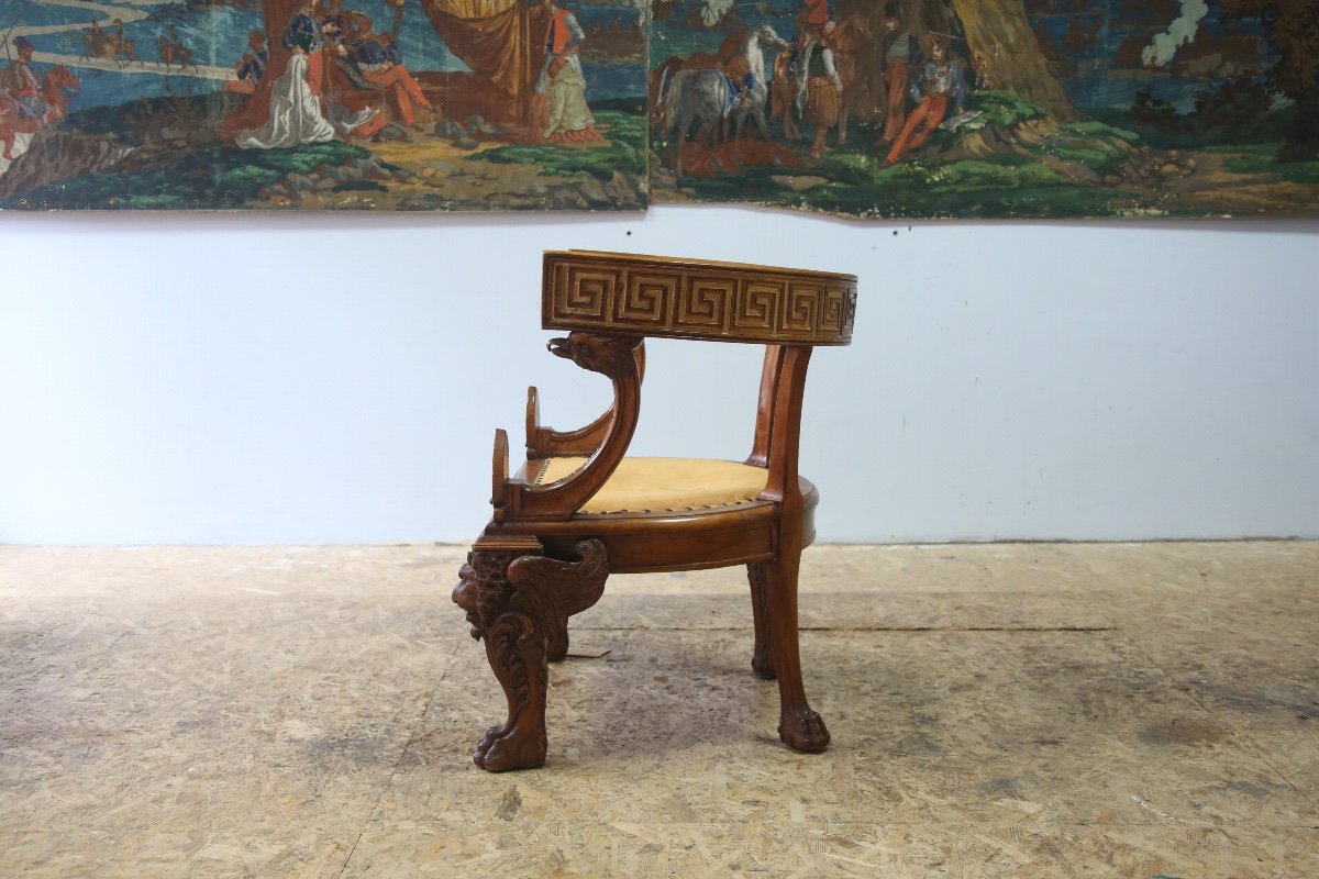 Neo-greek Style Office Armchair In Walnut, Italian Work Around 1870-photo-4