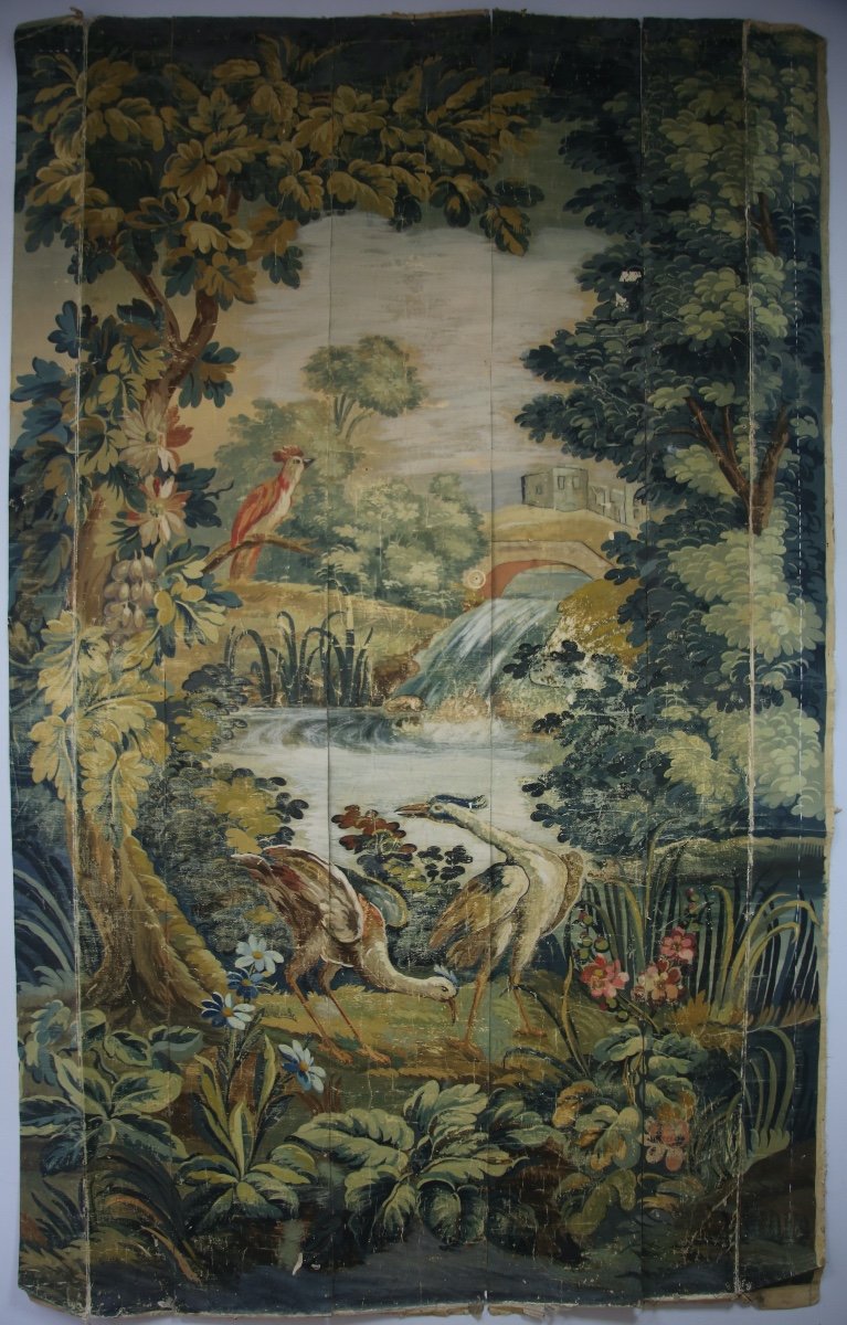 Verdure Aubusson Tapestry Cardboard, Painted Canvas-photo-2