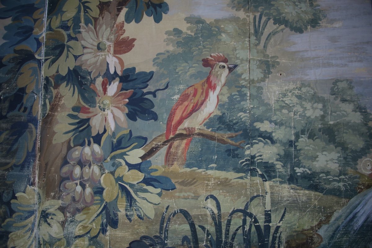 Verdure Aubusson Tapestry Cardboard, Painted Canvas-photo-1