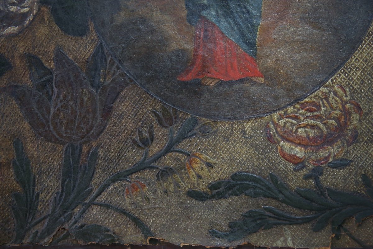 Cuir doré "Cuir de Cordoue" Vierge à l'Enfant, XVIII ème siècle-photo-3