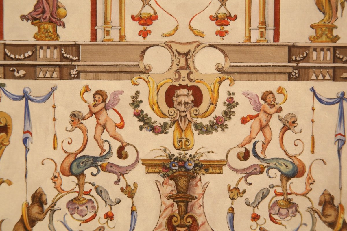 Gravure Ancienne De C.lasinio à Décor De Grotesques d'Après l'Atelier De Poccetti, 1789-photo-1