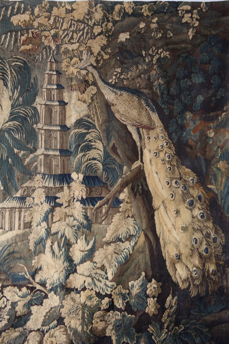Aubusson Tapestry "exotic Landscape With Peacock" 18th Century.-photo-3